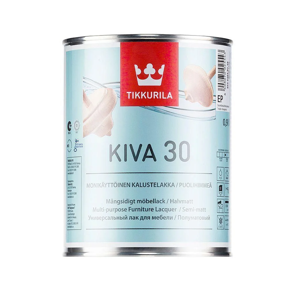 Лак Tikkurila Kiva (Тиккурила Кива) для мебели полуматовый база EP, 0,9 л