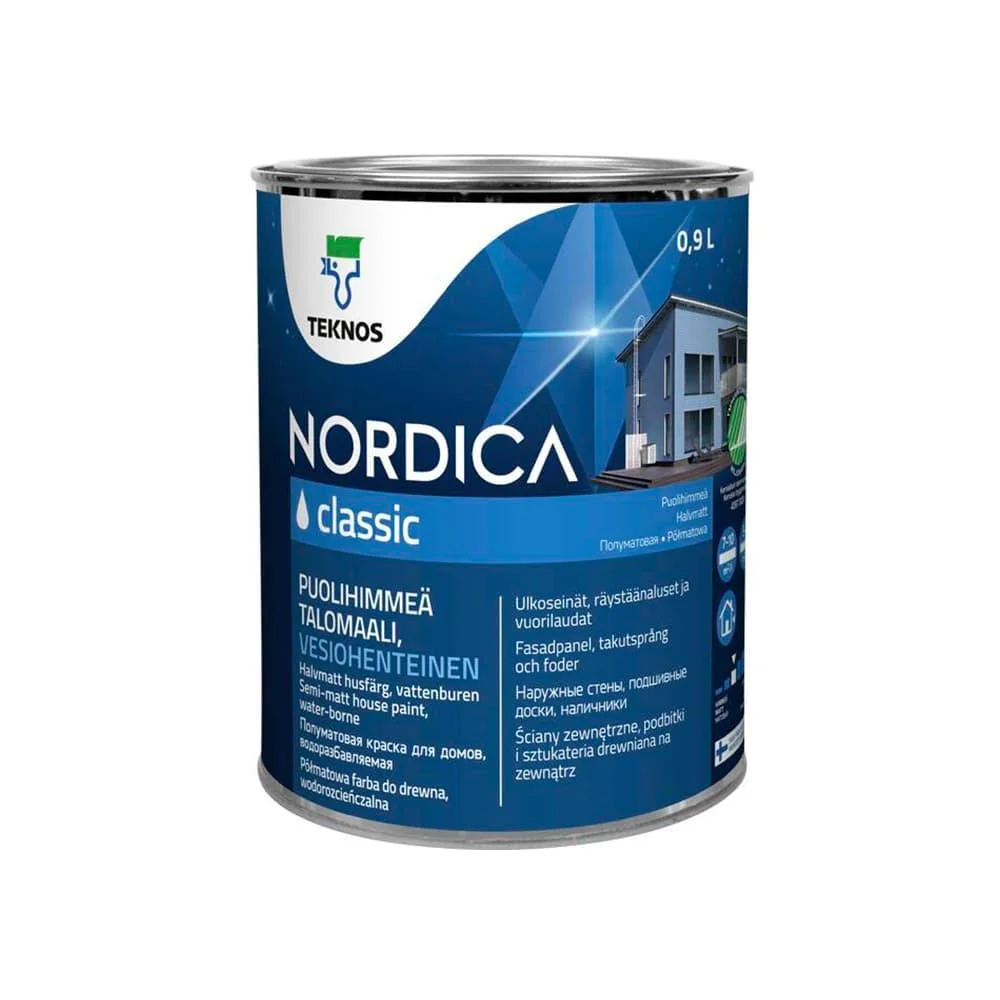 Краска Teknos Nordica Classic (Текнос Нордика Классик) фасадная по дереву полуматовая